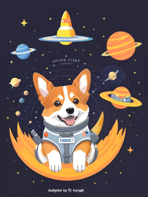 Vector-art of a (corgi wearing an astronaut suit: 1.3) in outer space. The corgi should have a cute and endearing expression, showing its excitement for the cosmic adventure. The astronaut suit can be adorned with space-themed patches (and a helmet: 1.1) w...