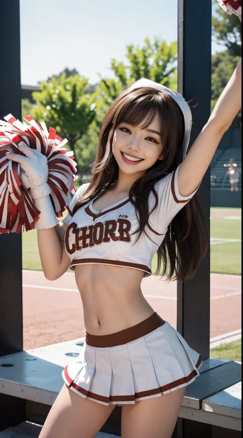 8K raw photos、Beautie:2.0、24 year old、japanes、cute little、cleavage of the breast、((cheer girl:1.5))、a miniskirt、beautiful eyes finely detailed、Eye lashes、((Brown eyes:1.2))、Beautiful double eyelids、eyeshadows、Perfect eye makeup、((A smile:1.6))、Beautiful an...