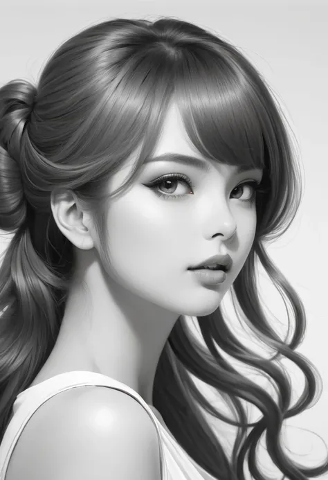 line art，Mono Color，a beauty girl