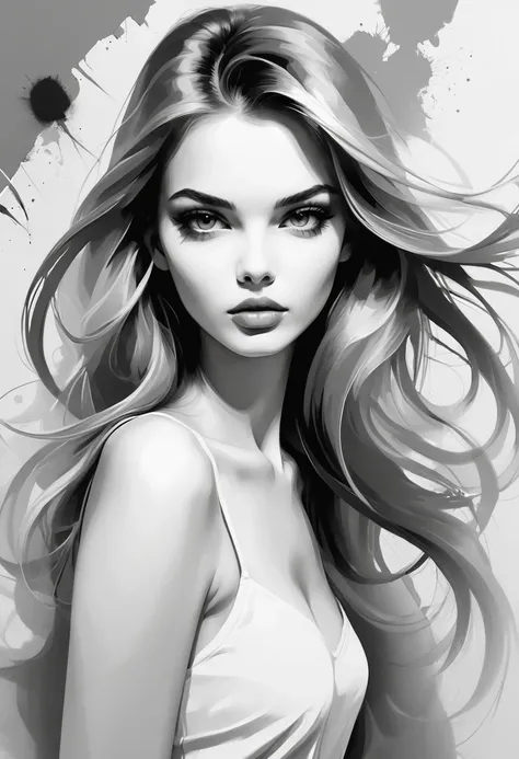 line art，Mono Color，A beautyful girl，abstract painting