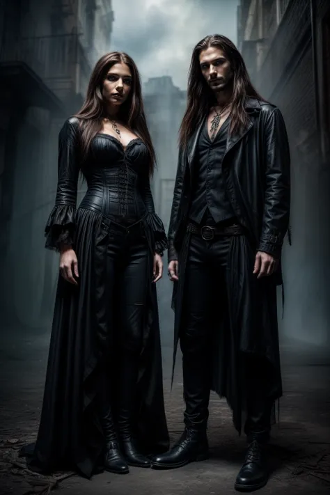 depiction of both jekyll( male 30 years old, dark mid length hair) and hyde(female 30 years old, dark blond long hair, blue eyes...