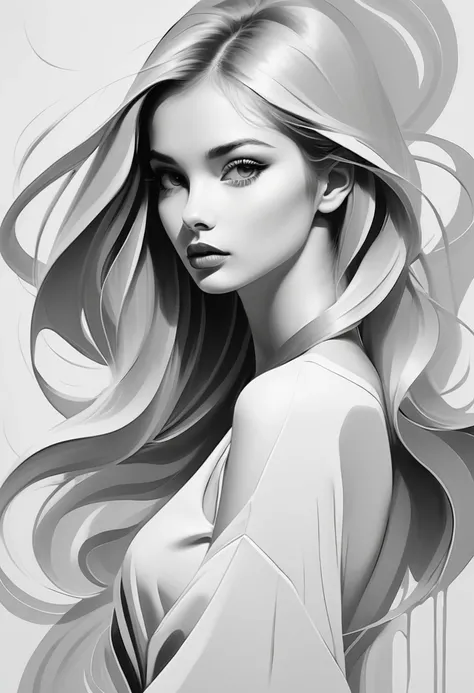 (line art:1.5)，Mono Color，A beautyful girl，abstract painting