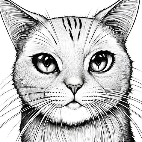 (cats),lineart, monochrome,(masterpiece, best quality,8k wallpaper,highly detailed,high resolution),front lighting,white backgro...