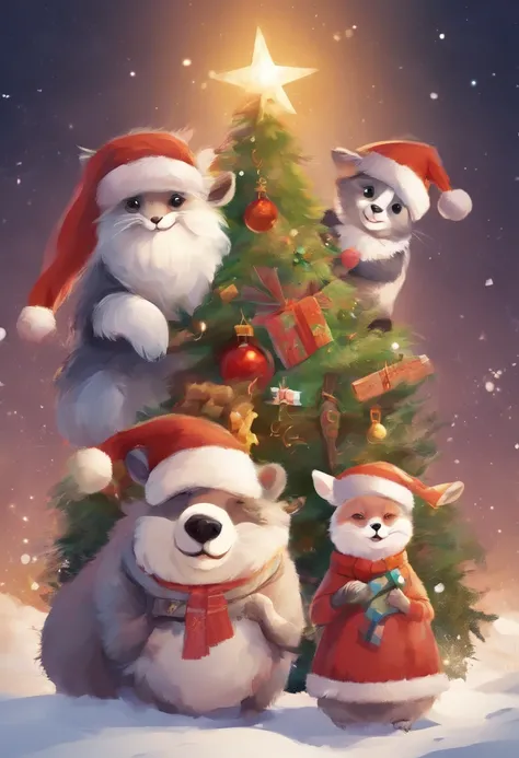 happy animal family in christmas