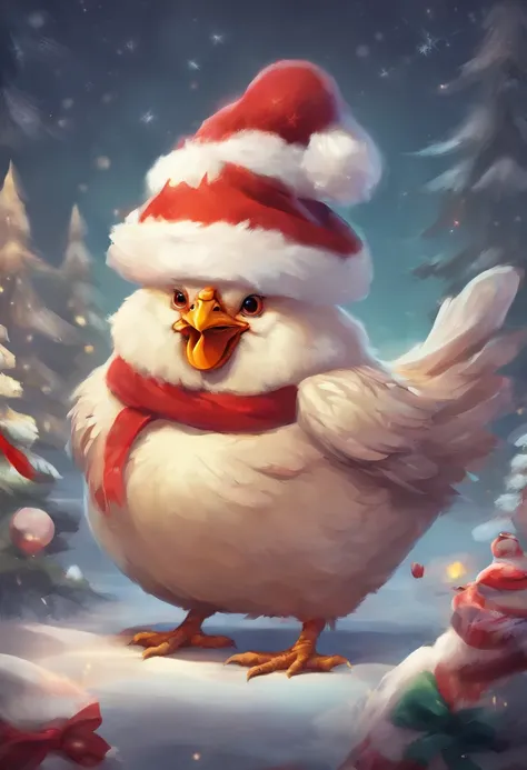 happy cute fat chicken in chirstmas