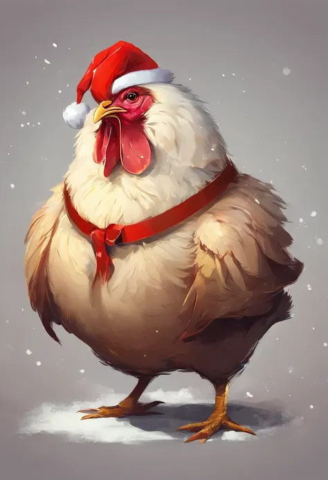 happy cute fat chicken in chirstmas