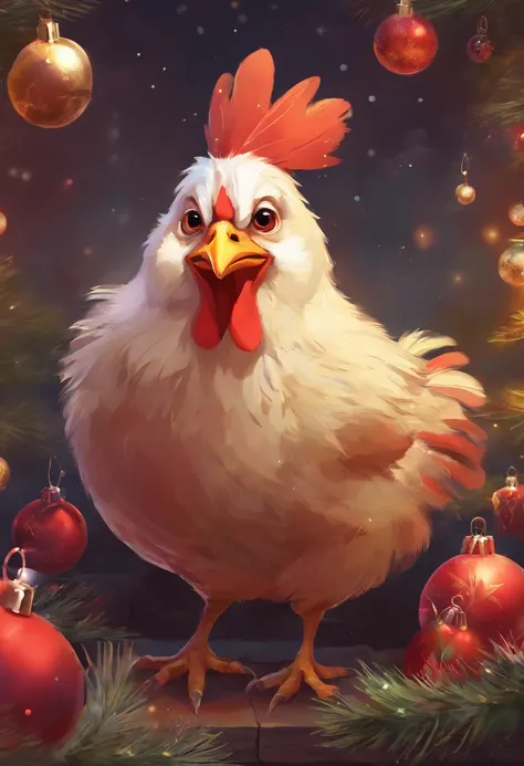 happy cute fat chicken in chirstmas