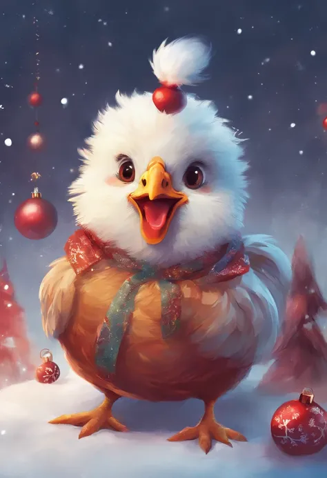 happy cute fat chicken in chirstmas