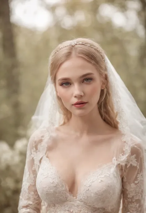 Scandinavian or Russian girl、Natural blonde hair, Distinctive green eyes,, slender and graceful,,,,,,,,,,,,, Beautiful, in a medieval atmosphere、Ultra Sharp Focus, realistic shot, quaternary color wedding lace lingerie， Exotic，Close-up of a beautiful bride...