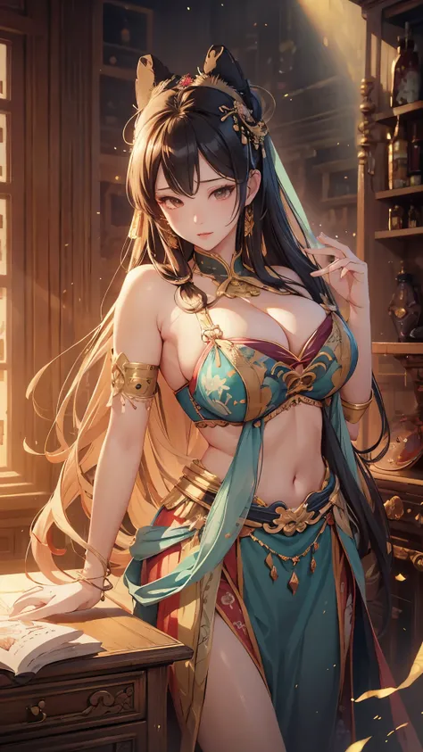 (original photo, Bestquality), (realistic, photo of-realistic:1.3 pcs), Bestquality, Extremely Detailed, a masterpiece、, Hyper-Detailed, illustration、, 1 a girl, (huge boobs，cleavage), dynamic angle, world mastery theater, cluttered_long_hair,Bestquality, ...