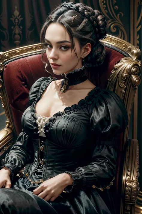 a beautiful elegant, confident, rich and powerful woman, ((hair tied in a bun with a victorian hairstyle)), elegant and sexy, ((...