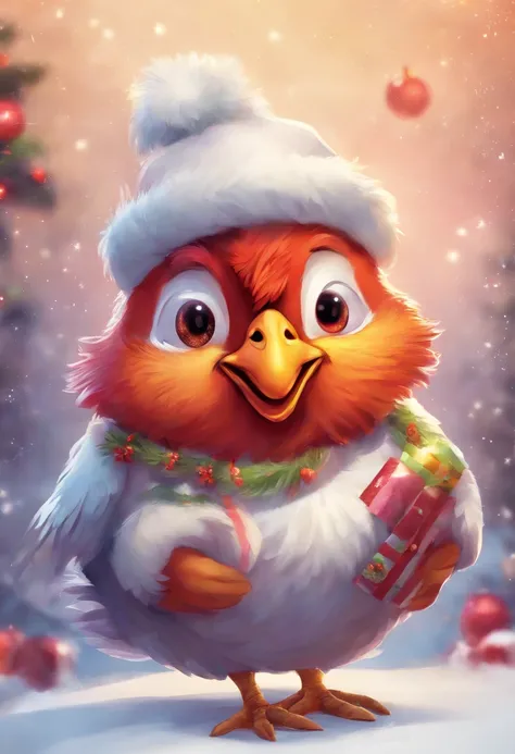 happy cute fat chicken in chirstmas