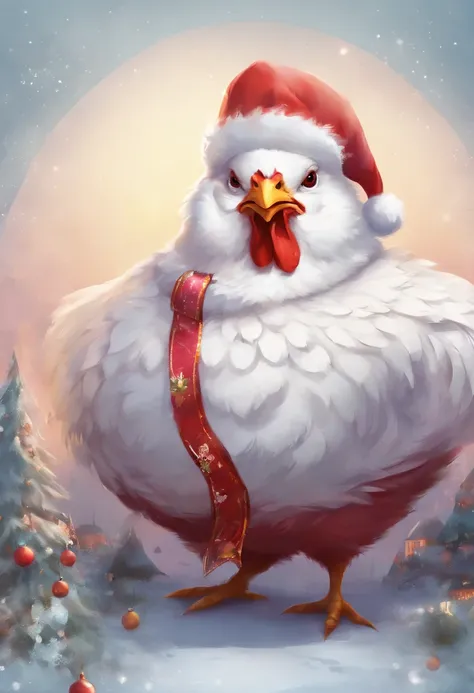 happy cute fat chicken in chirstmas