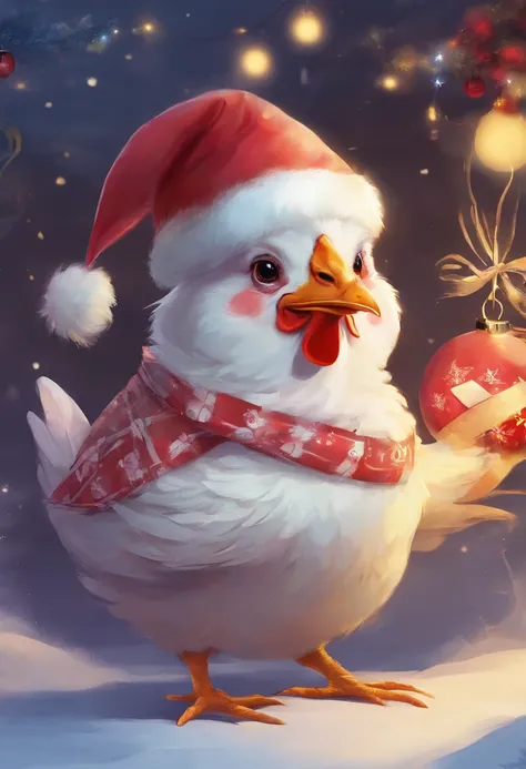 happy cute fat chicken in chirstmas