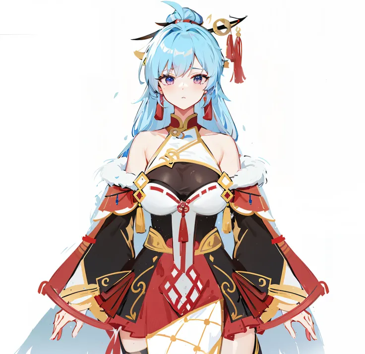 blue hair、anime character wearing red cloak, 《first god》ke qingyu, ayaka genshin impact, first god, onmyoji portrait, onmyoji, k...