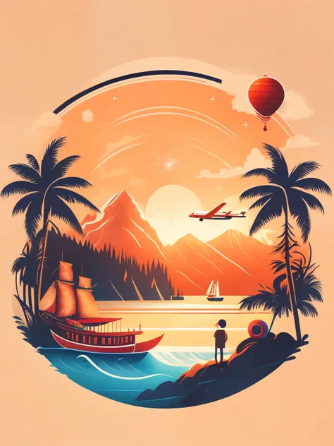 A holiday scene, travel, t-shirt design, rzminjourney, vector art