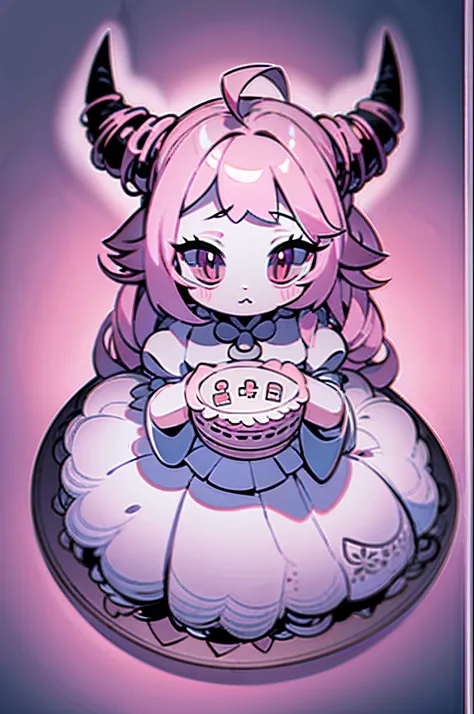 official art, unity 8k wallpaper, ultra detailed, beautiful and aesthetic, High quality, beautiful, masterpiece, best quality, (zentangle, mandala, tangle, entangle:0.6), flat color, limited palette, low contrast, a cute girl serving cake to demons, pink, ...