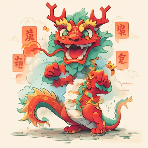 Illustration of golden red dragon, Cute Chinese dragon,chinese dragon concept art,  Chinese Dragon Fantasy, Anthropomorphic dragons, Cartoon dragon image、Illustration realistic style