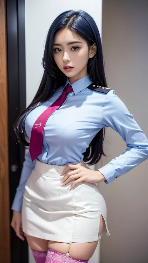 （best qualtiy，4k，tmasterpiece：1.2），pretty women，1girll，raised sexy：1.1，darkblue hair：1.1，uniformed women，drenched white uniform，...