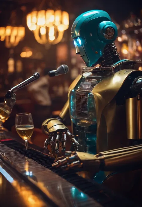 Robot playing jazz in a bar