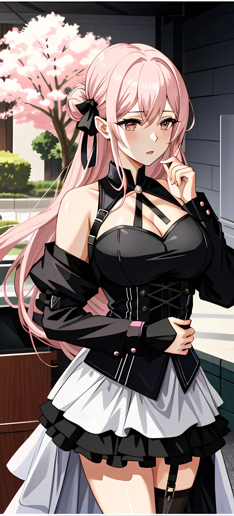 anime girl with pink hair and black dress posing for a picture, 2b, 2 b, anime girl wearing a black dress, seductive anime girl,...