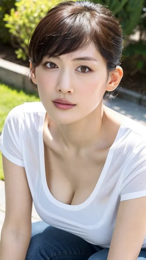 (best quality, 8k, 32k, masterpiece, uhd:1.2),photo of pretty japanese woman,black short hair,beauty face,(leaning forward:1.3),...