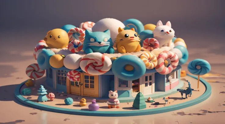 (cute world of candy, full size 3d candyland), highly detailed, super cute, superb lighting, volumetrics, by Jon Klassen, Ghibli Studio style, Tilt - shift, 80mm lens, unreal engine, Large aperture, 3d, blender, masterpiece, super detail, best quality, --v...