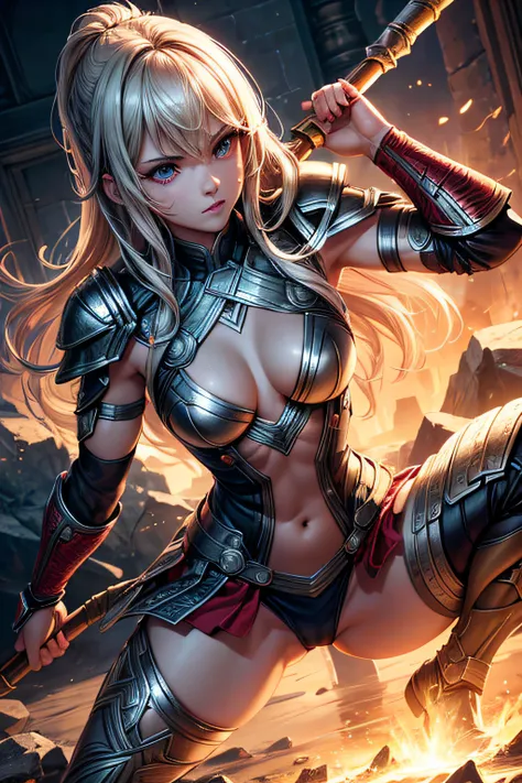 girl, comic accurate Thor costume, sexi, revealing, wielding a hammer, asgardian armor and cloack, combat stance, highly detailed, vibrant appearance, creative behavior, imaginative, sensual, spontaneous, small breasts, sexi, highest quality, skin texture,...