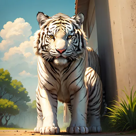 cartoon illustration white tiger cute