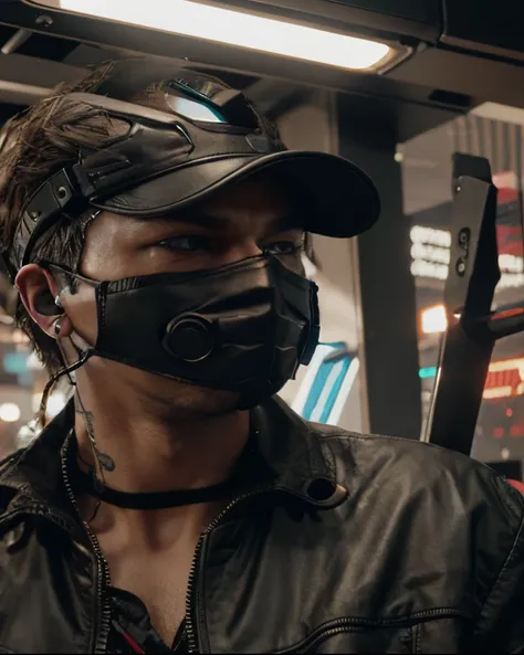 Headphone,Mask, Gamer cyberpunk handsome boy realistic face 8k,ultra realistic 3D face