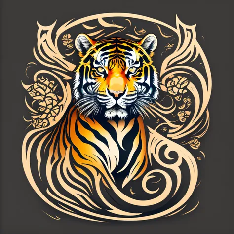 Cool tiger, japanese style, premium vector, water, looking at viewer, head pov