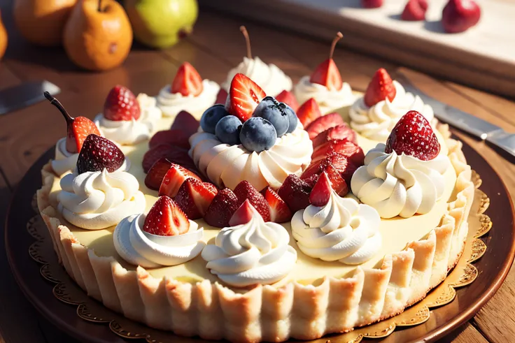 kek, Fresh cream　Tartle with plenty of fruit　Fruit tart　yummy　ornate　cut　1 cut　Pear　Pears　１Please cut it into cuts.。