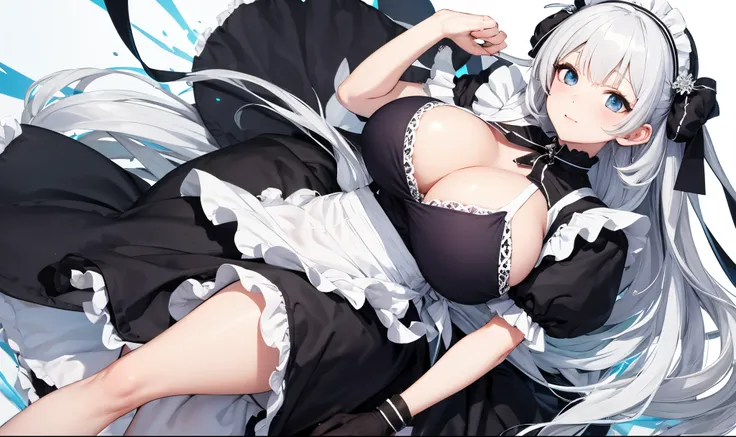 Anime Beautiful Girl、maid clothes、huge tit、white  hair