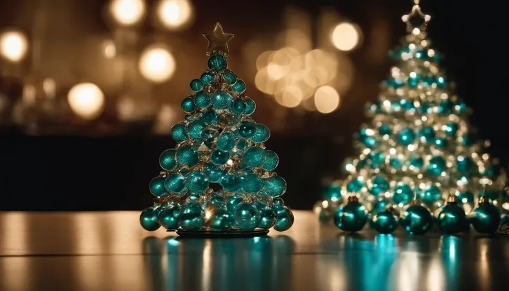 A visually pleasing composition of a conceptual Christmas tree made entirely of delicate glass ornaments, with various sizes and shapes of glass baubles arranged to form the shape of a tree, reflecting light and creating a visually captivating and shimmeri...