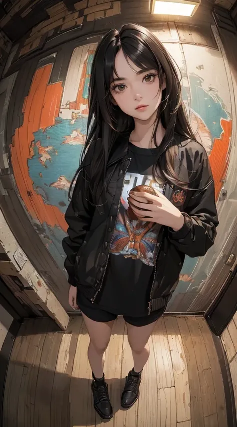 (((8k wallpaper of extremely detailed CG unit:1.2, ​masterpiece, hight resolution:1.2, top-quality:1.2, masutepiece))), ((a very beautiful woman, Hands in pockets:1.8, Grunge Fashion, Wearing a blouson, Wearing shoes)), ((extra detailed face, Highly detail...