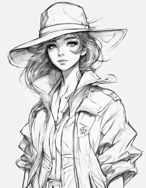 character concept design, line art，clothing model，high-quality illustrations，meticuloso，pencil drawing，pen painting，