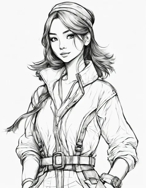 character concept design, line art，clothing model，high-quality illustrations，meticuloso，pencil drawing，pen painting，