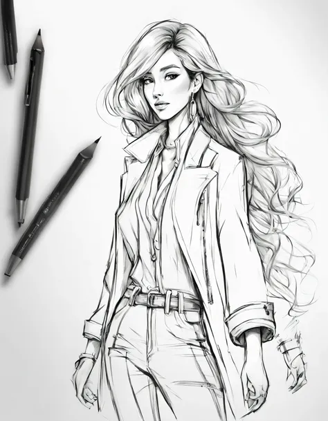 character concept design, line art，fashion design sketch，high quality illustrationtiz，meticuloso，pencil drawing，pen painting，