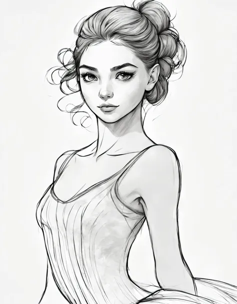 character concept design, line art，ballet girl，high-quality illustrations，meticuloso，pencil drawing，pen painting，