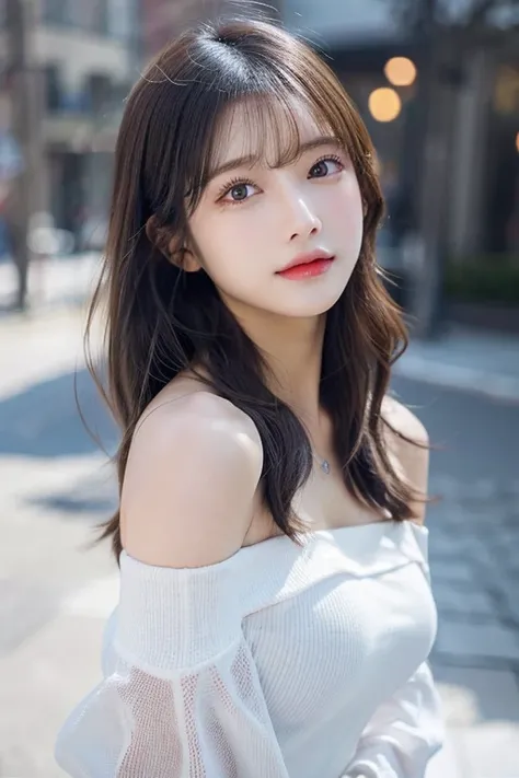 (white oversized off shoulder)、pose sensual(top-quality,​masterpiece:1.3,超A high resolution,),(ultra-detailliert,Caustics),(Photorealsitic:1.4,RAW shooting,)Ultra-realistic capture,A highly detailed,high-definition16Kfor human skin、 Skin texture is natural...