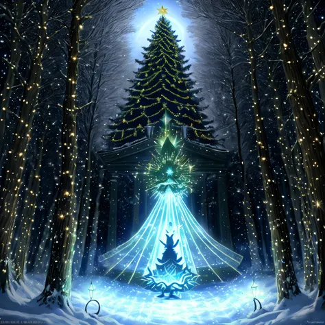 The Christmas tree light danced between the trees, revelando sombras misteriosas. repentinamente, a magical figure appeared from the shadows, era Brilho, o duende dos enigmas.

Brilho tinha olhos cintilantes e vestia um manto