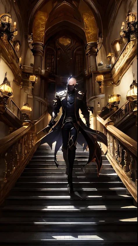 arafed image of a man in a dark suit walking down a set of stairs, 2. 5 d cgi anime fantasy artwork, from lineage 2, by Yang J, epic exquisite character art, from ncsoft, lineage 2 revolution style, dark fantasy style art, style of raymond swanland, dark f...