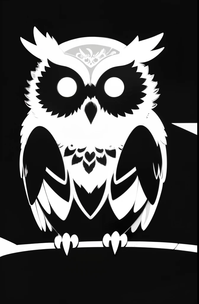 owls、diadems、((Silhouette Art))、black-and-white、White background、charicature