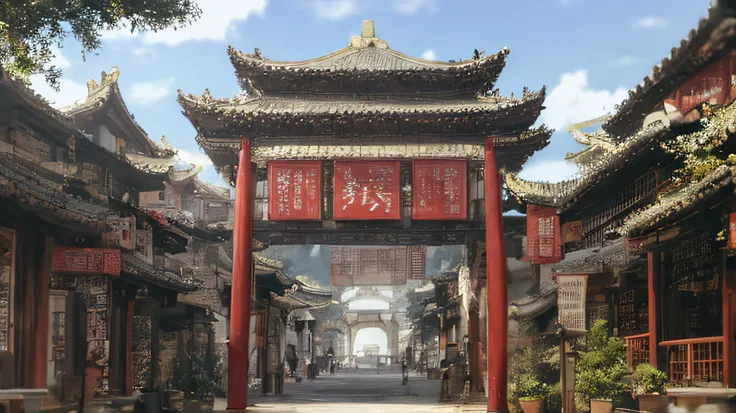 Ancient Chinese city gates，realisticlying