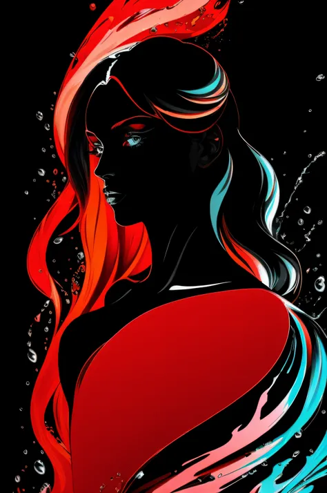 a fine color ink lineart sketching of a woman silhouette with a glossy shiny outline vibrant colors (reflective volumetric) spla...