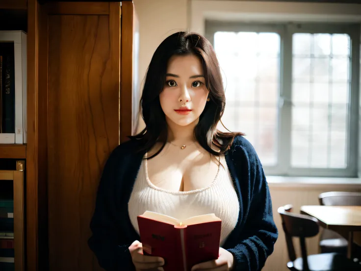 there is a woman holding a book in her hands, sie boob, 2 7 years old, 2 9 years old, 2 8 years old, 30 years old woman, 3 0 years old woman, thicc, bbwchan, 3 2 years old, 2 2 years old, angelawhite, 2 3 years old, 21 years old, bust view