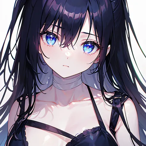 1 girl, no smile, sparkling navy blue eyes, (black hair) ,Cute woman with short baby face, bandaged, small stature, small breasts, loli, (masutepiece:1.2, Best Quality), (finely detailed beautiful eye: 1.2), (beautifull detailed face), High contrast, (Best...