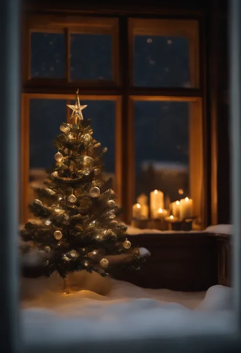 window, Christmas, showing at night, in 16K