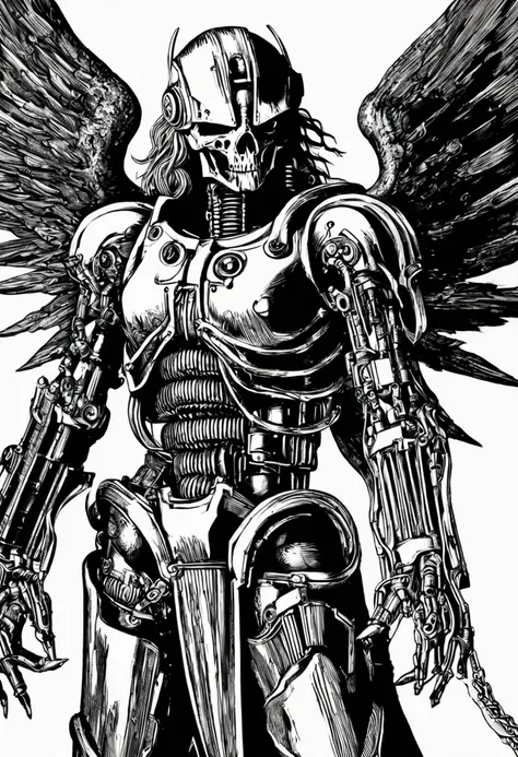 vntg artystyle "vintage" black and white retro death angel, biomechanical cyborg,