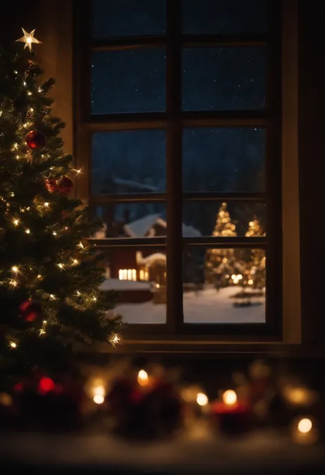 window, Christmas, showing at night, in 16K